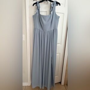 David’s Bridal Dusty Blue Chiffon Tie Strap Tank A-Line Dress